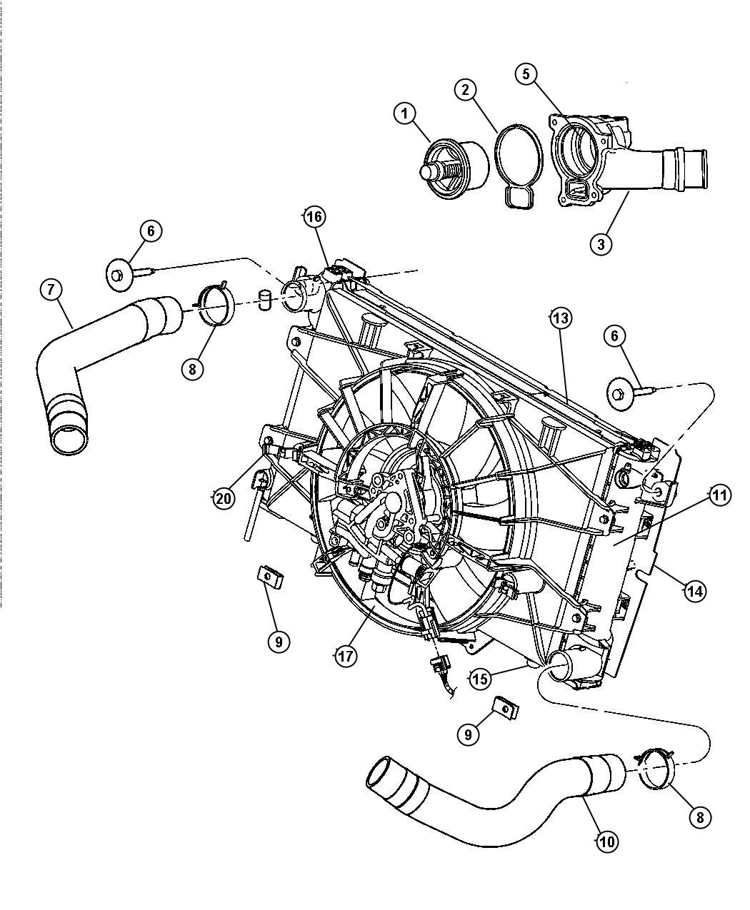 Diagram Radiator and Related Parts. for your 2010 Dodge Dakota   