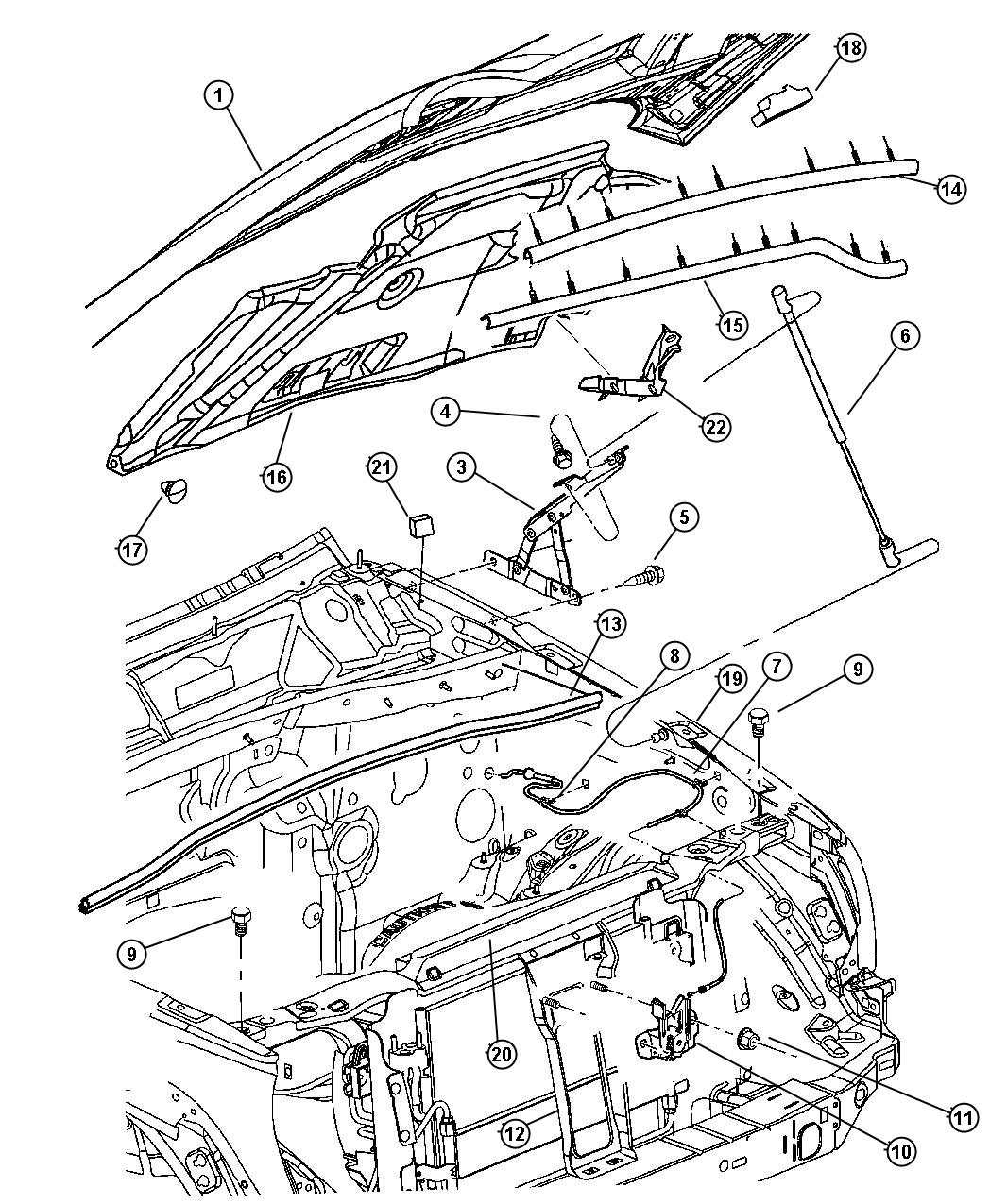 Diagram Hood, Latch and Hinges. for your Jeep Liberty  