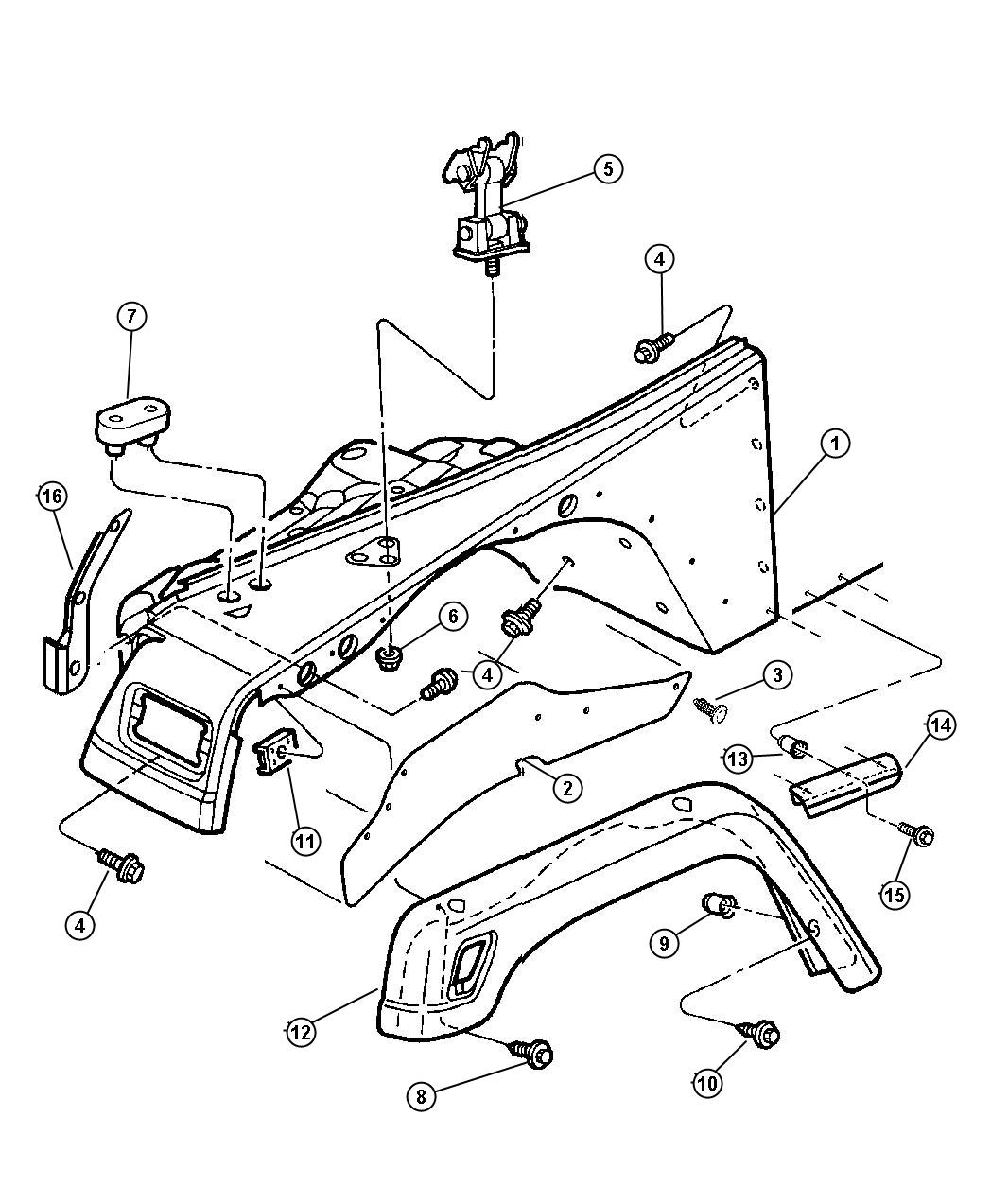 Diagram Fender And Flare, Front. for your Jeep Wrangler  