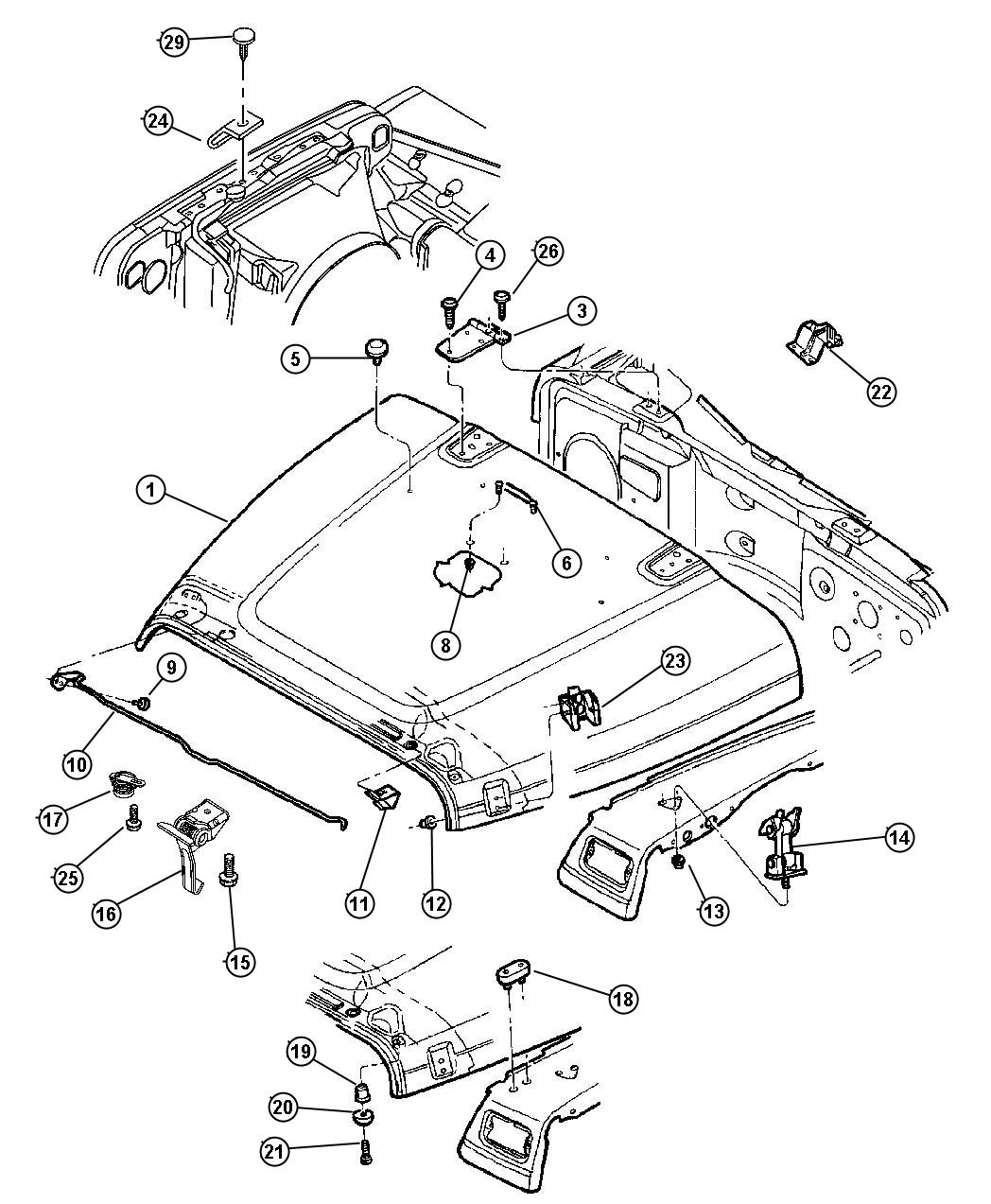 Diagram Hood, Lock, Catches. for your Jeep Wrangler  