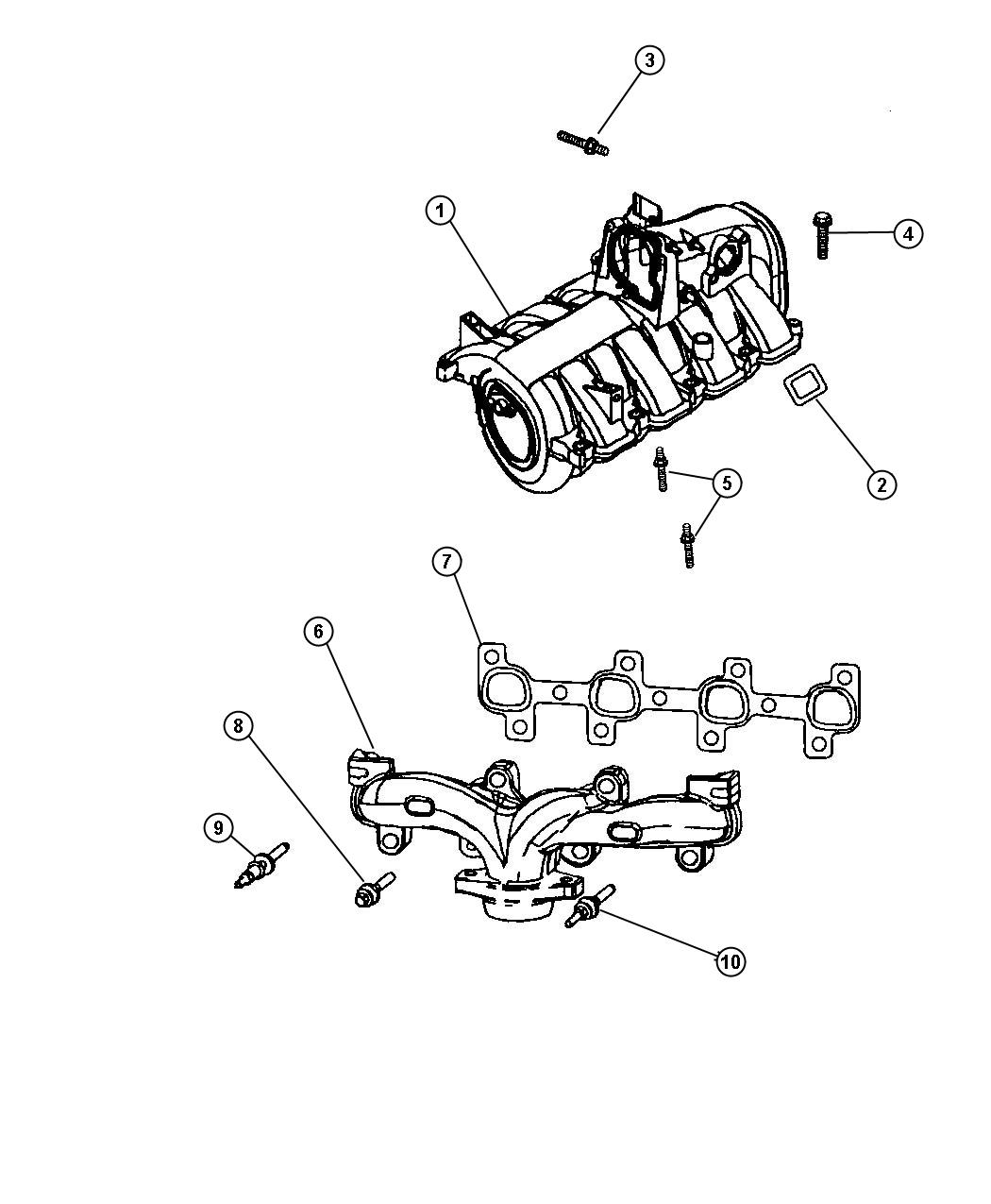 Manifolds, Intake and Exhaust 4.7L. Diagram