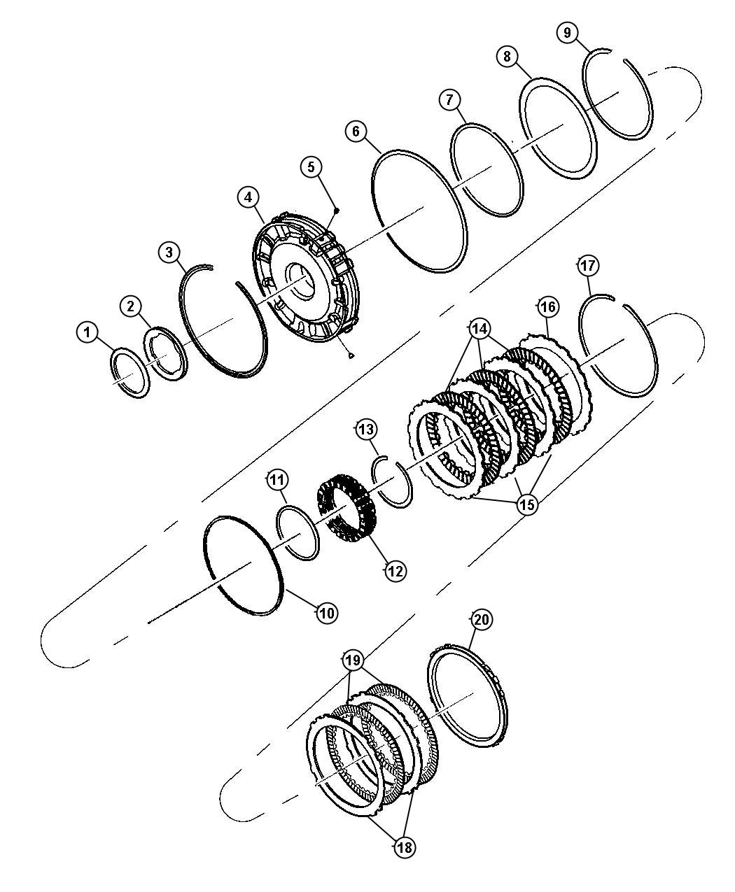 Diagram 2 and 4 Clutch Retainer [45RFE] [5-SPD AUTOMATIC 545RFE TRANSMISSION]. for your 2007 Ram 1500   