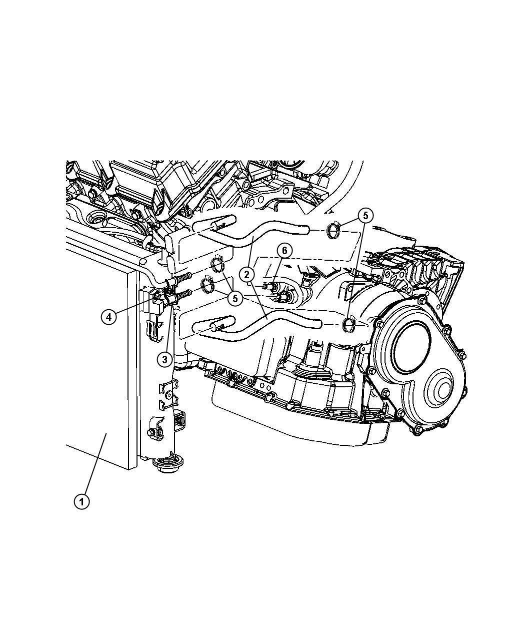 Diagram Trans Oil Cooler and Lines [[Engine - 2.4L 4 Cyl DOHC 16V SMPI,2.7L V6 DOHC 24 VALVE MPI ENGINE,2.0L I4 DOHC 16V SMPI ENGINE]]. for your 2018 Ram 1500   