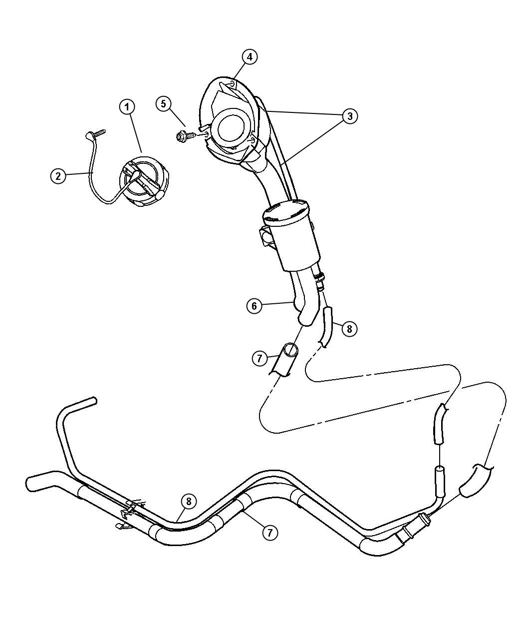 Diagram Fuel Tank Filler Tube, All Engines. for your Jeep