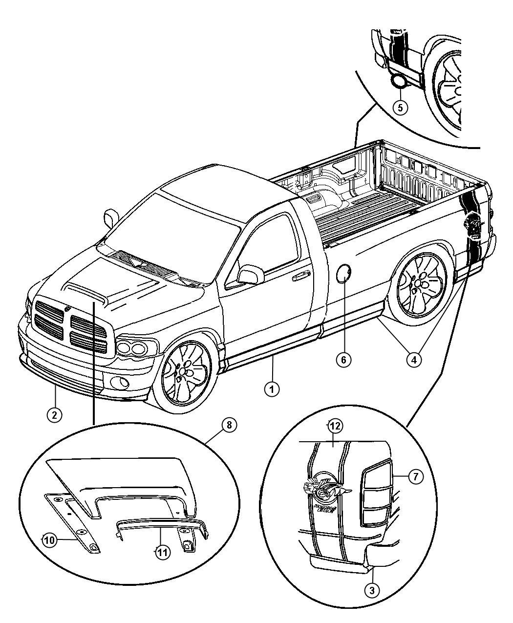 Diagram Claddings and Tapes, Rumble Bee. for your 2004 Dodge Ram 2500 SLT QUAD CAB 5.9L Cummins 24V Diesel A/T 4X2 