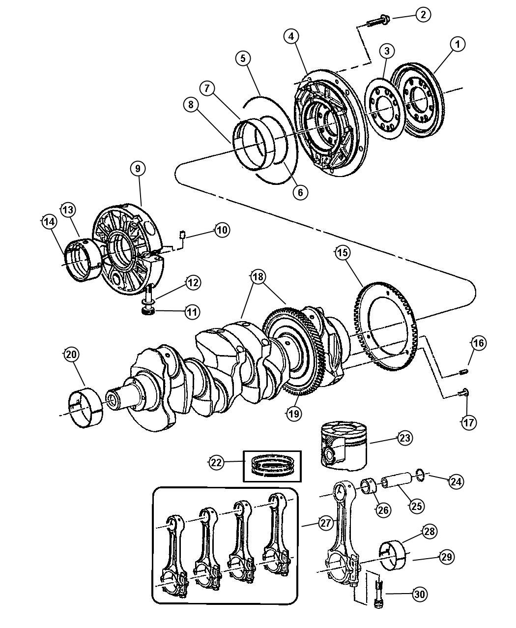 Diagram Crankshaft,Pistons and Related, 2.8L Diesel [2.8L I4 TURBO DIESEL ENGINE]. for your Jeep