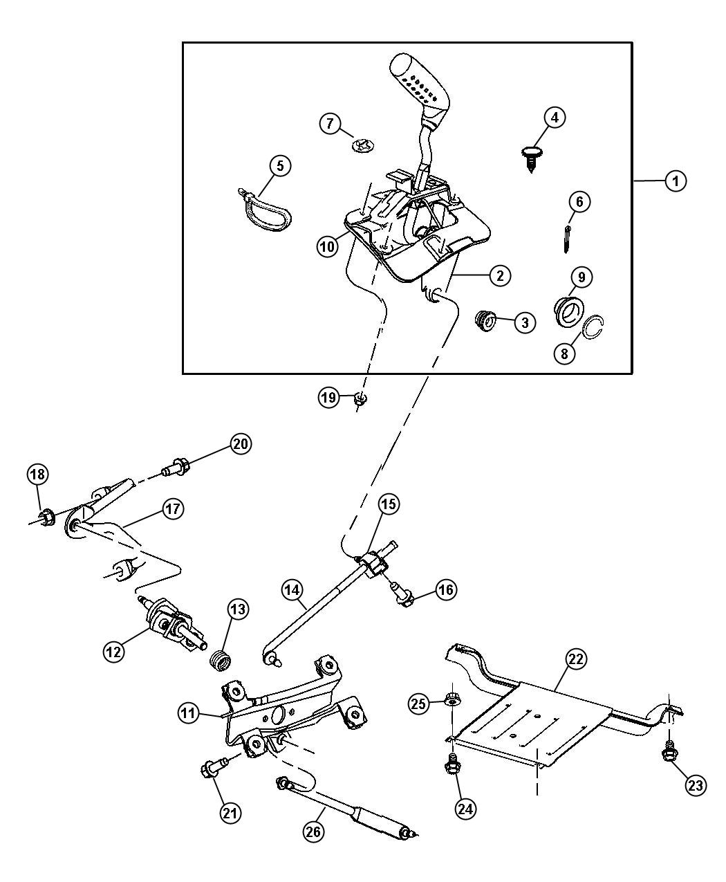 Diagram Controls and Skid Plate, [4:1 Rock-Trac HD Part Time 4WD Sys]. for your Jeep Wrangler  