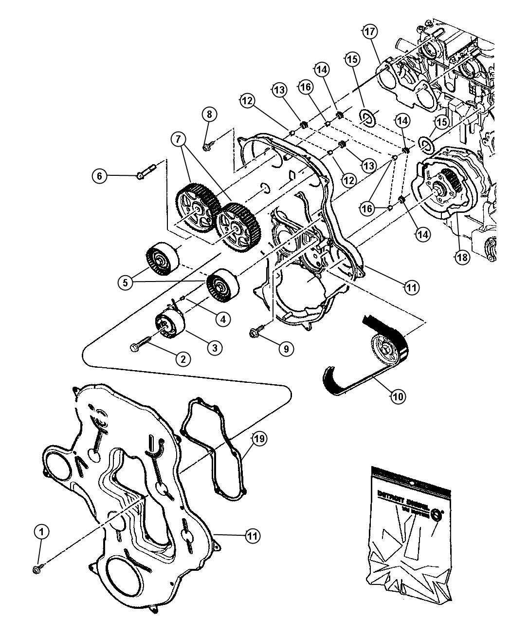 Diagram Timing Cover, Belt and Gears 2.8L Diesel [2.8L I4 TURBO DIESEL ENGINE]. for your 2011 Dodge Caliber   