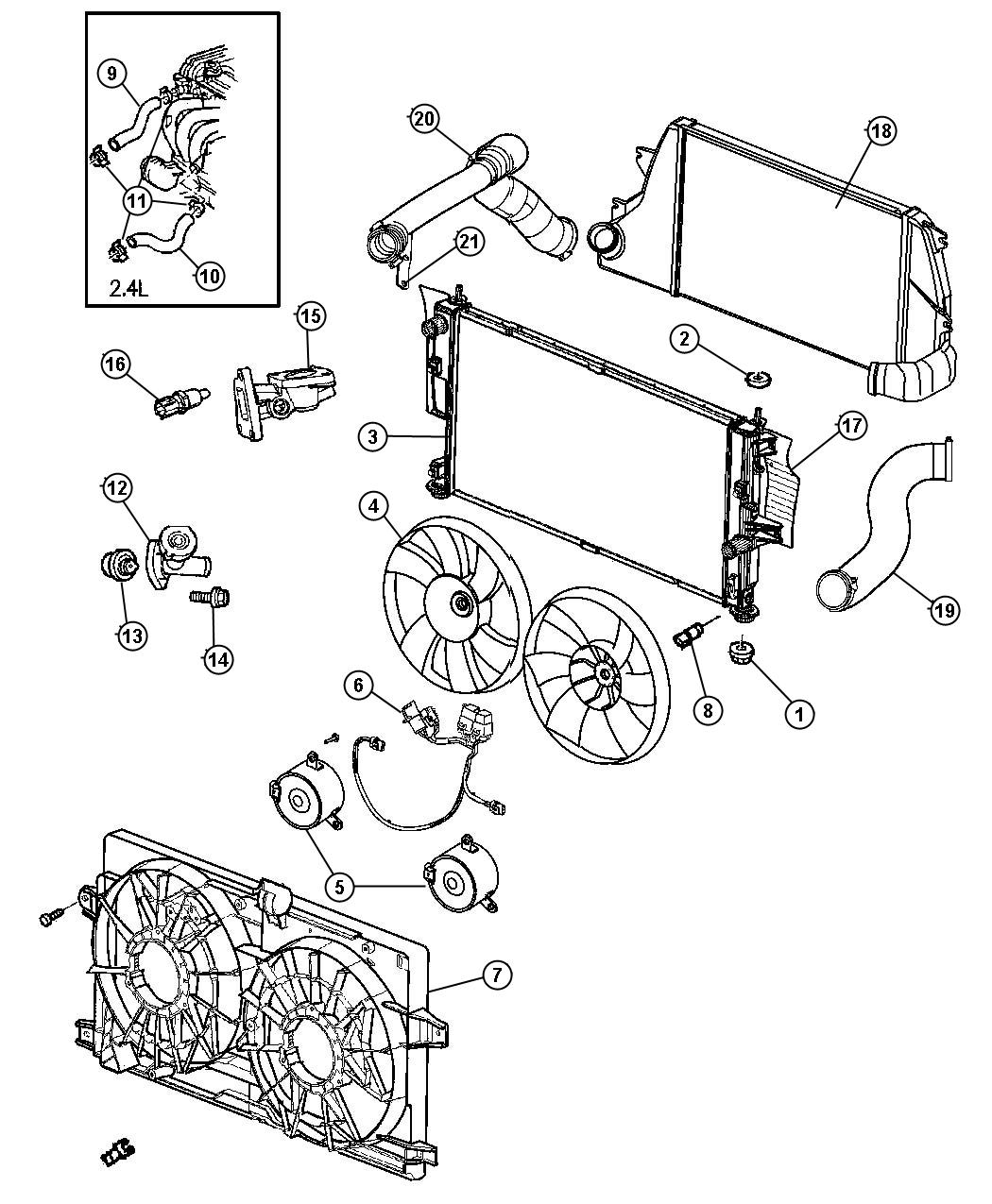 Diagram Radiator and Related Parts [Engine - 2.4L I4 DOHC 16V H.O. Turbo]. for your 2015 Chrysler Town & Country   