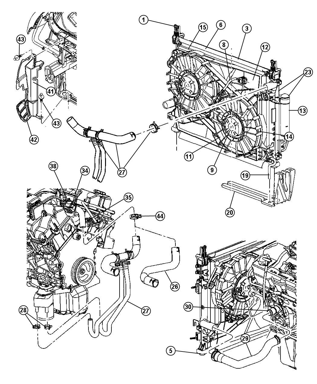 Diagram Radiator and Related Parts 2.7L Engine. for your 2014 Dodge Journey  R/T RALLYE 