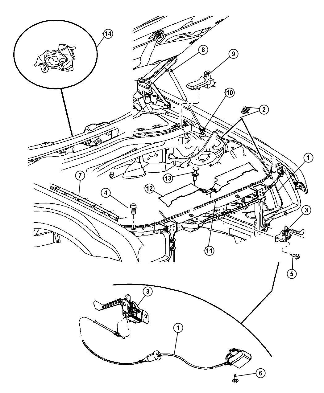 Diagram Hood Release And Latch. for your 2020 Dodge Charger   