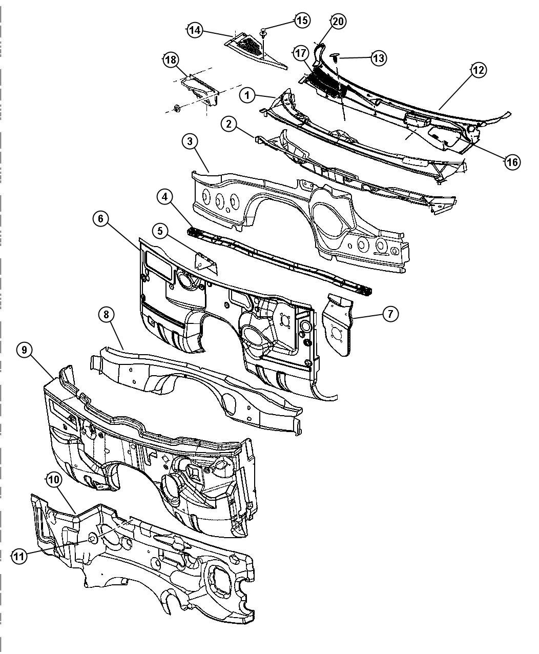 Diagram Cowl And Dash. for your 2019 Dodge Charger   