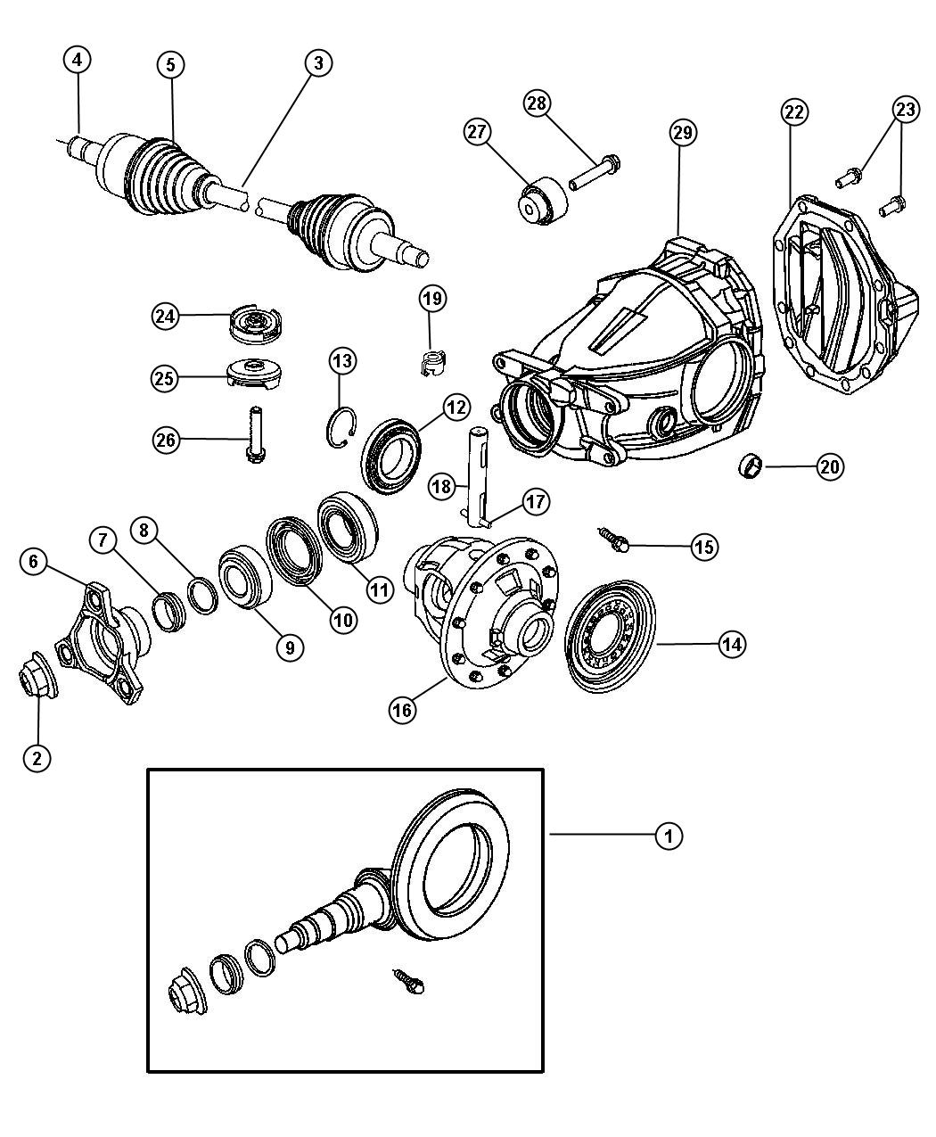 Diagram Housing and Differential with Internal Parts and Axle Shafts-[RWD]. for your 2002 Chrysler 300  M 