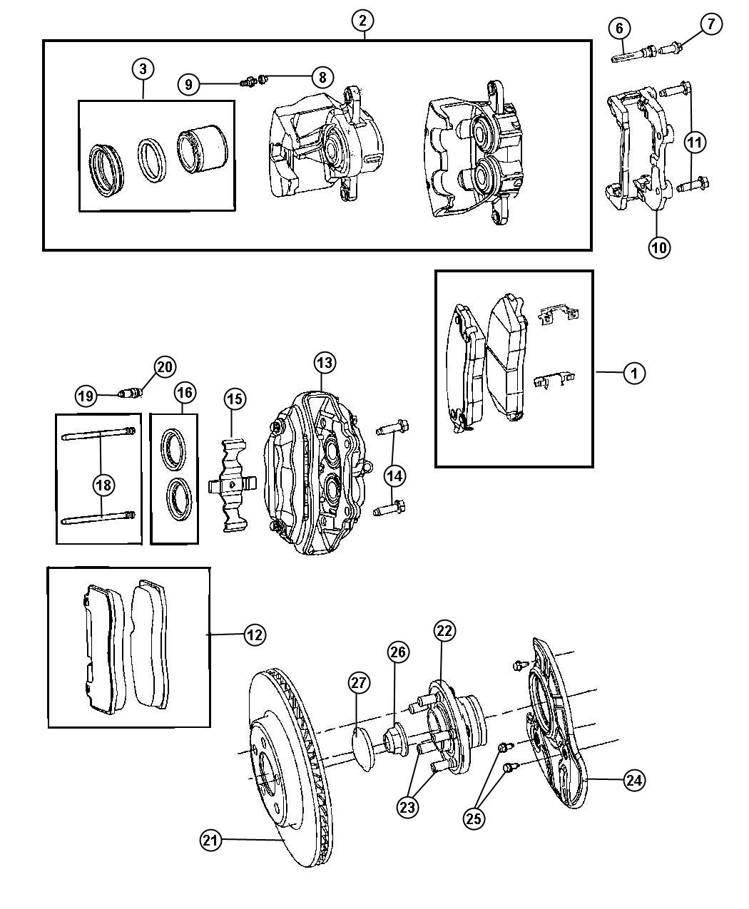 Diagram Brakes, Front, RWD [Anti-Lock 4-Wheel Disc Brakes] [BRD]. for your Dodge Magnum  