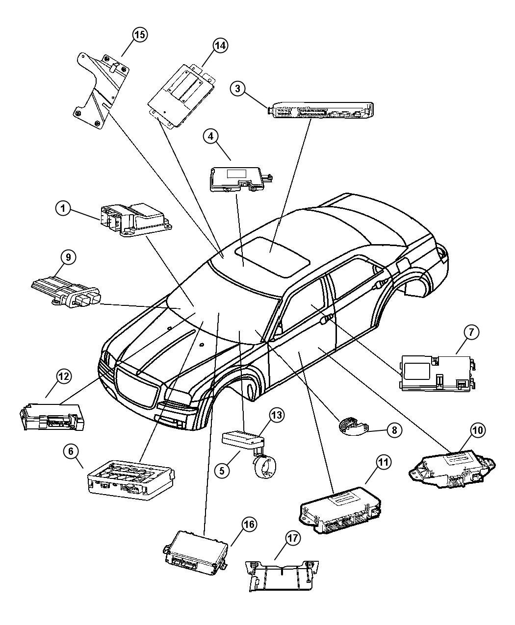 Modules, Located in Interior areas of Vehicle. Diagram