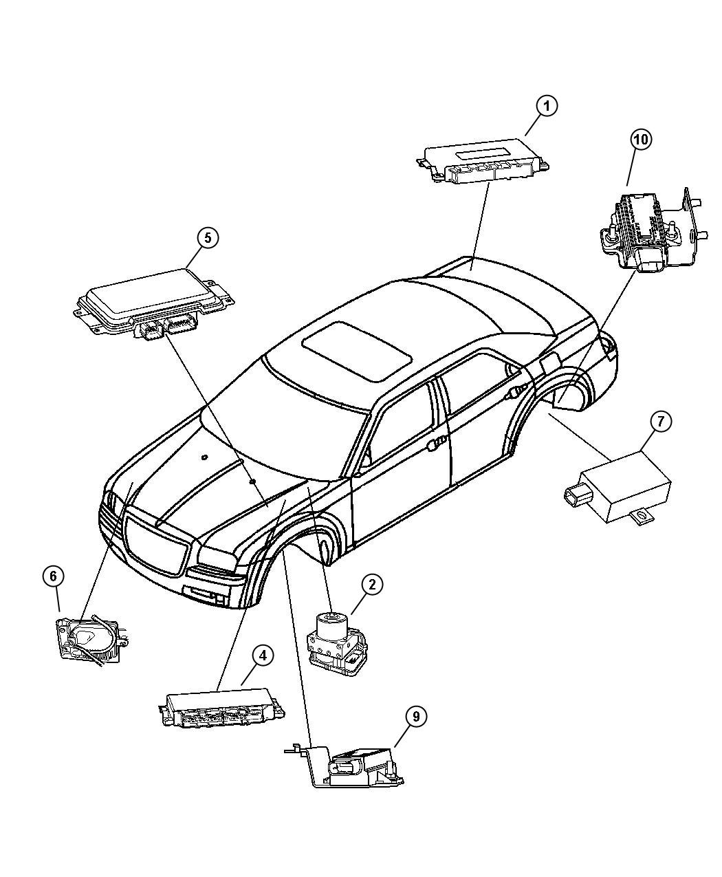 Diagram Modules, Located in Exterior areas of Vehicle. for your 2008 Chrysler Sebring   