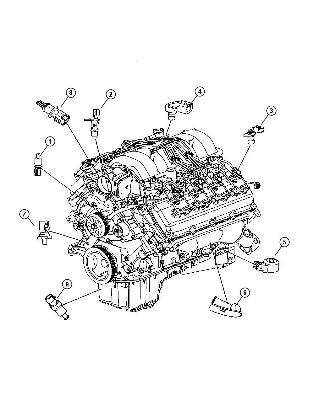 Diagram Sensors Engine [[5.7 5.7L V8 HEMI MDS ENGINE, 6.1 6.1L SRT HEMI SMPI V8 Engine]]. for your 2006 Dodge Charger   