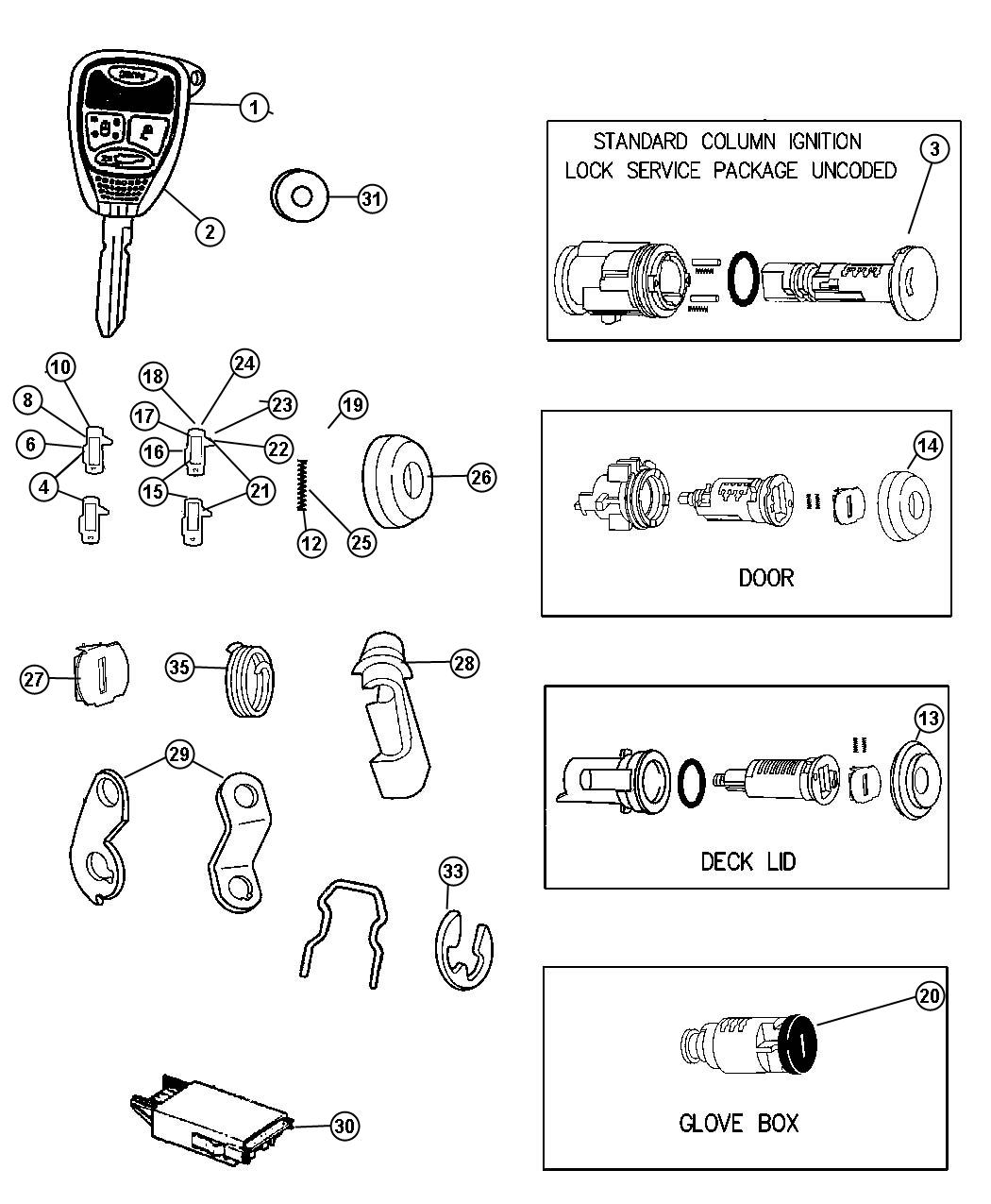 Diagram Lock Cylinders and Double Bitted Lock Cylinder Repair Components. for your Dodge Magnum  