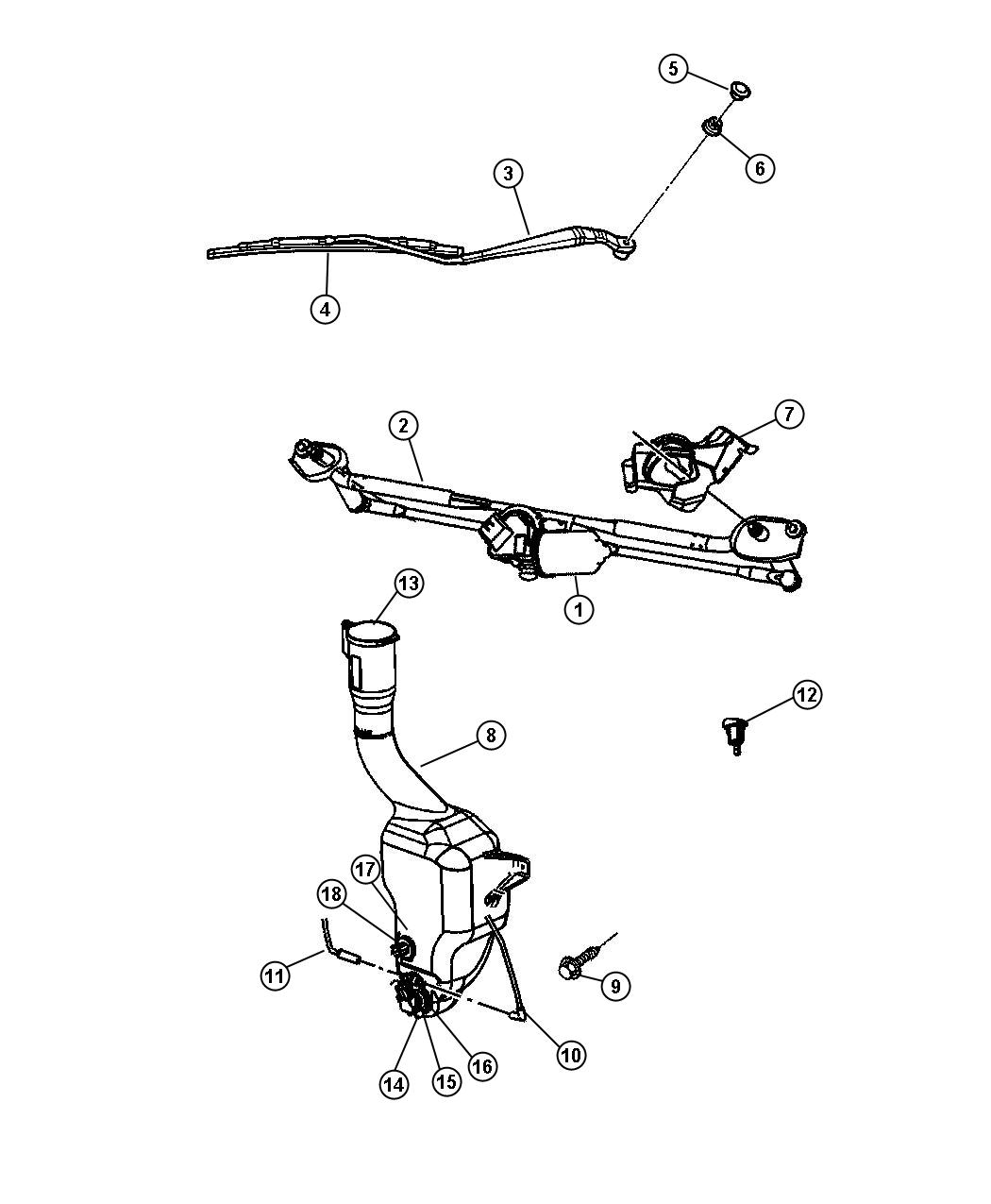 Diagram Windshield Wiper and Washer System. for your 2013 Dodge Charger  SRT8 