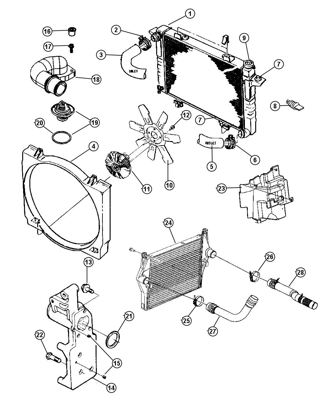 Diagram Radiator and Related Parts, Diesel Engines. for your 1999 Chrysler 300  M 