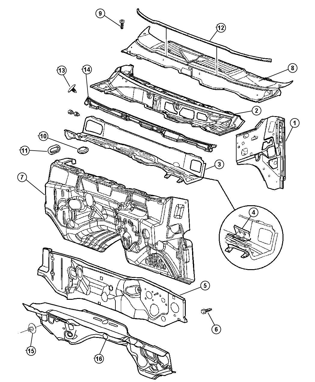 Diagram Cowl and Dash Panel. for your Dodge