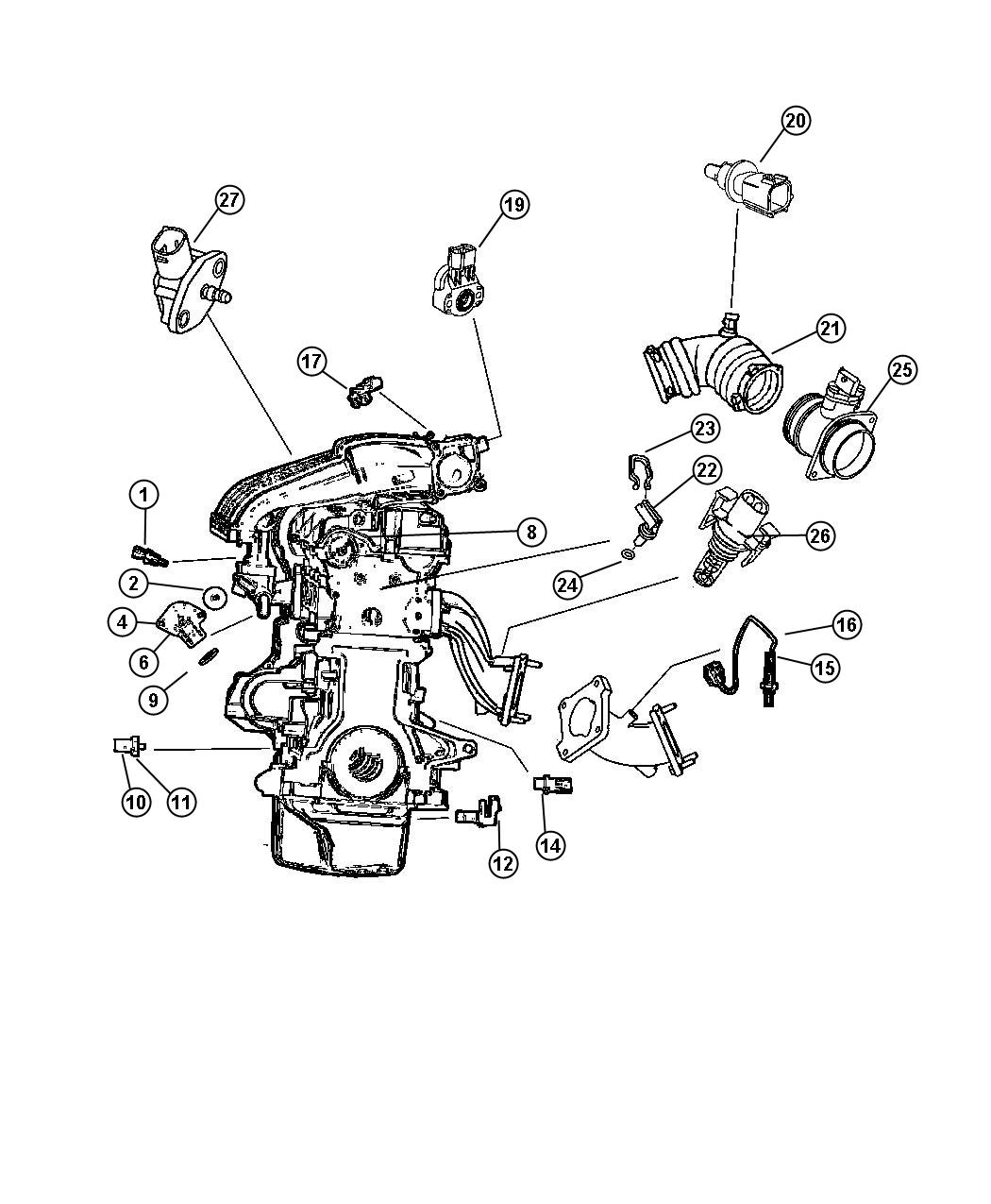 Diagram Sensors, Engine. for your Chrysler PT Cruiser  