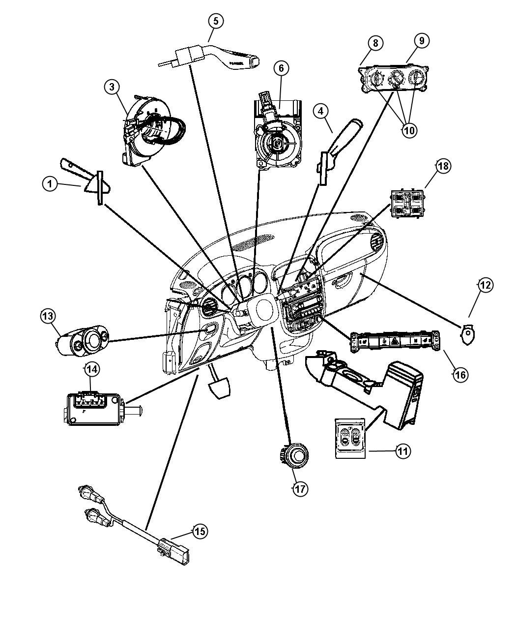 Diagram Switches, Instrument Panel. for your Chrysler PT Cruiser  