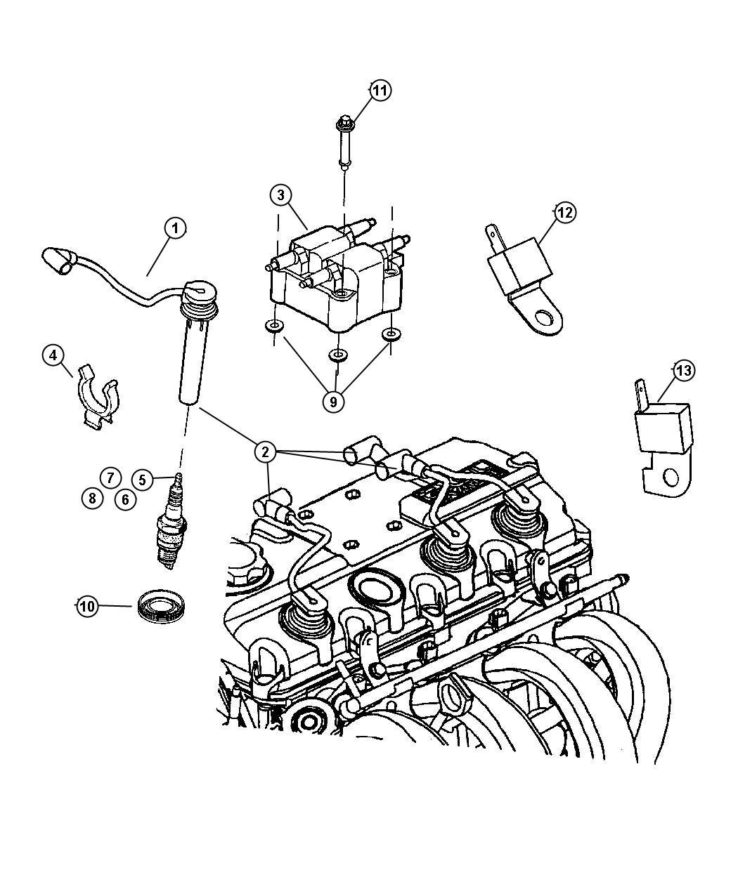 Diagram Sparkplugs, Cables, Coils. for your 2004 Dodge Grand Caravan   