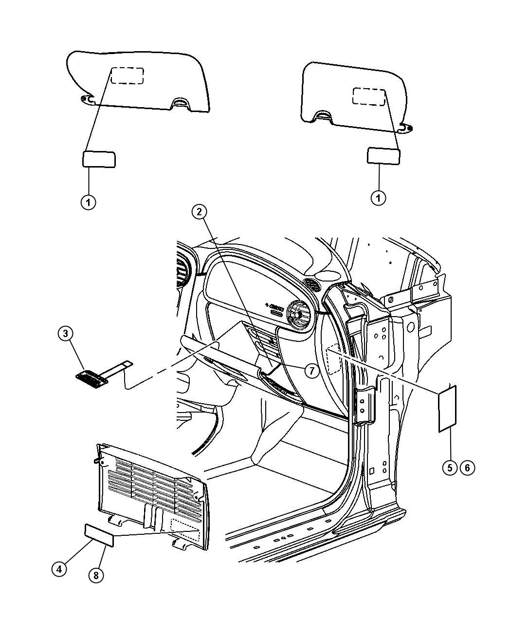 Diagram Instrument Panel, Visors and Trim. for your Chrysler PT Cruiser  