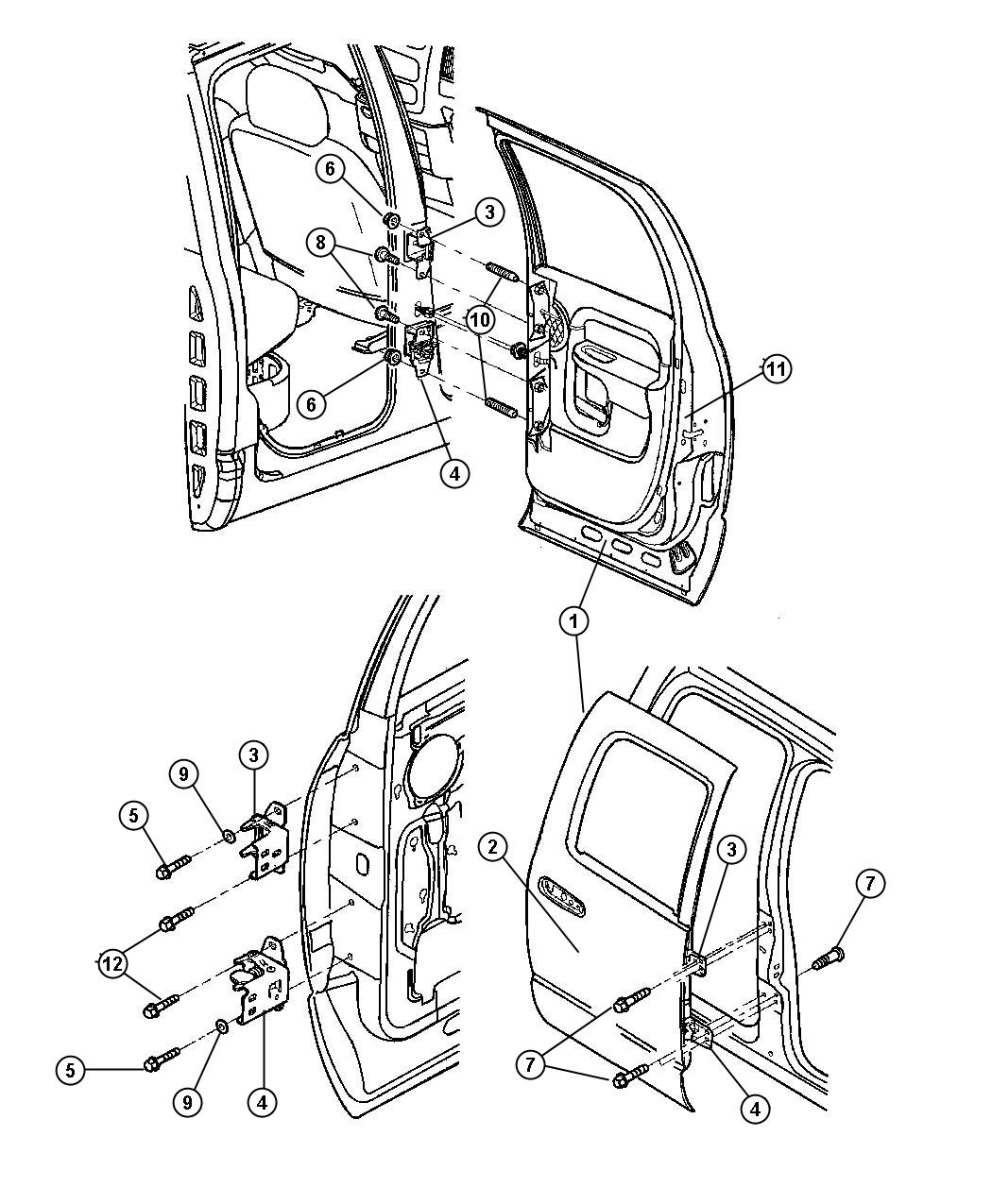 Door, Rear Shell And Hinges. Diagram