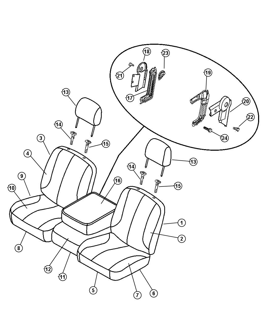 Front, Cloth Split Bench, Trim Code [P9]. Diagram