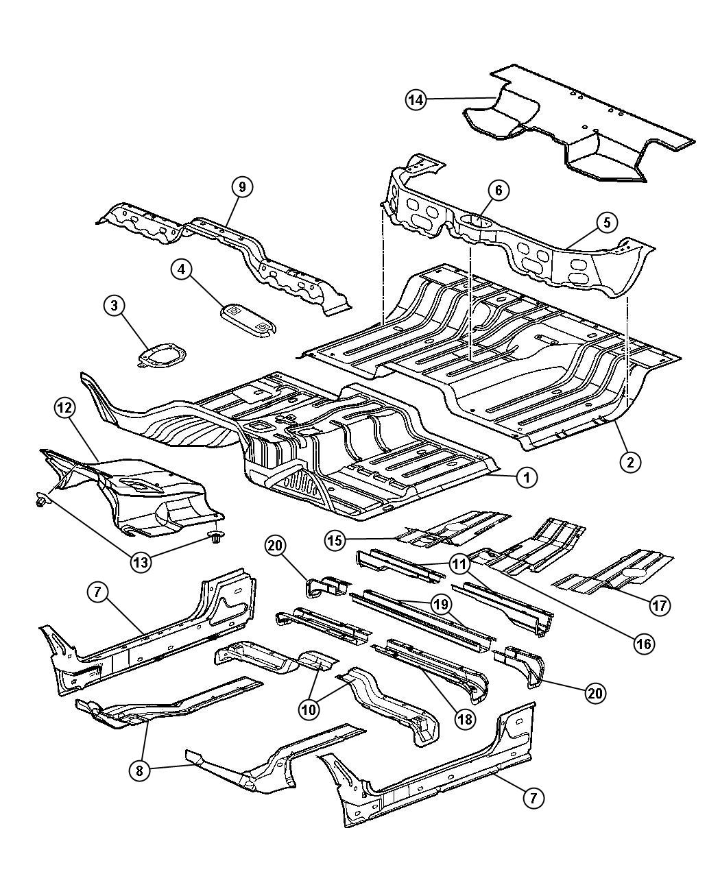 Diagram Floor Pan. for your 2000 Chrysler 300  M 