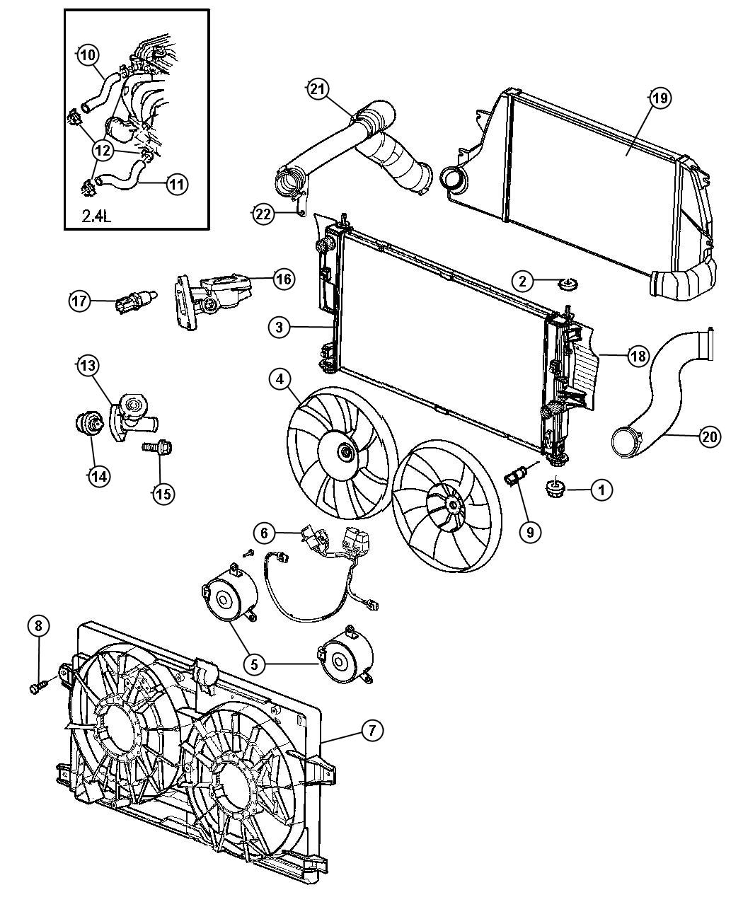 Diagram Radiator and Related Parts [2.4L I4 DOHC 16V HO TURBO ENGINE]. for your Chrysler 300 M 