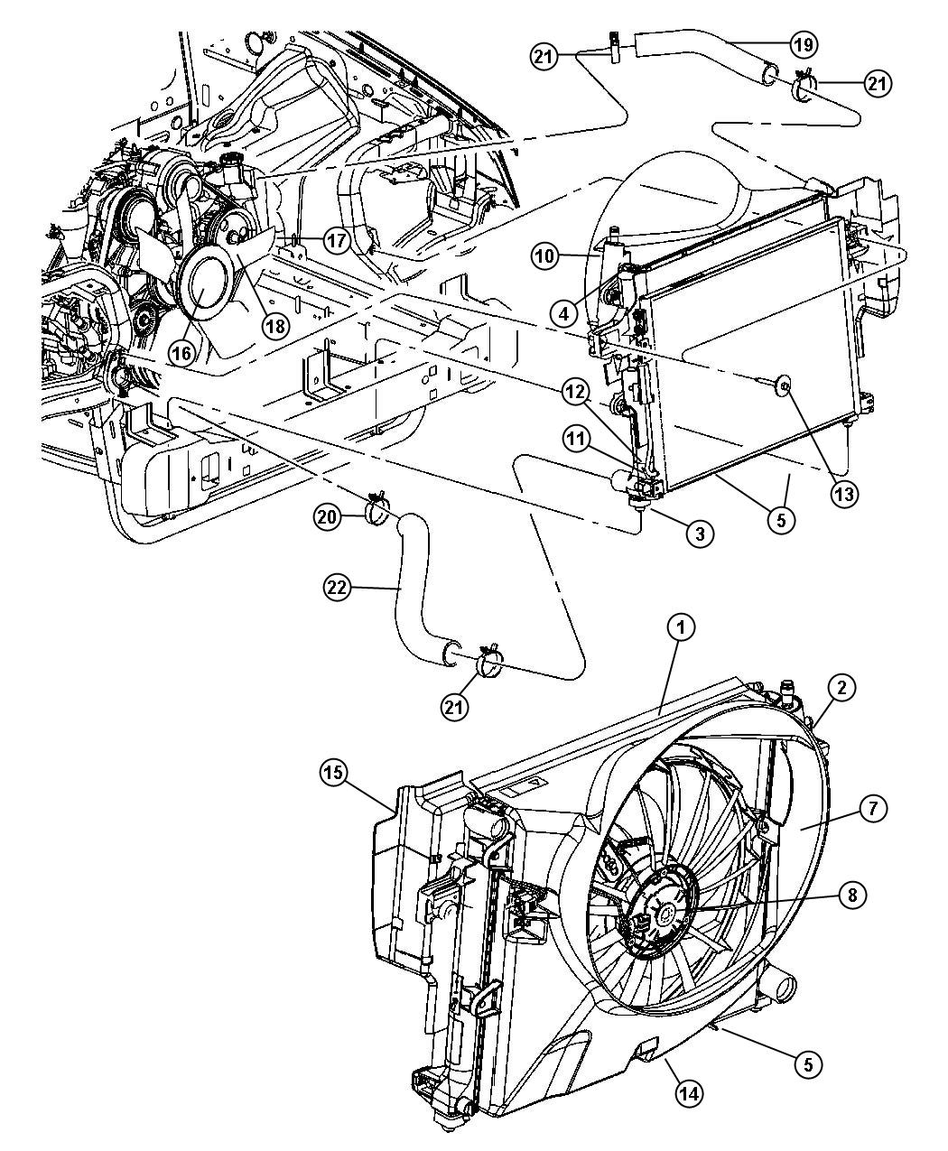 Diagram Radiator and Related Parts 3.7, 4.7L Engines. for your Jeep Grand Cherokee  