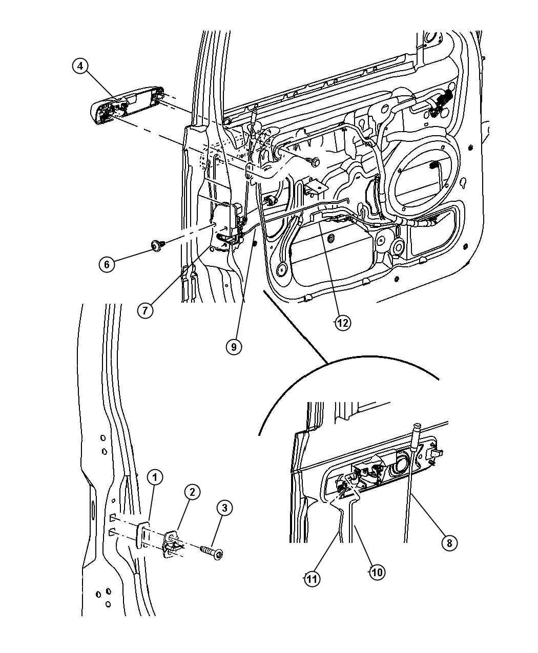 Diagram Door, Front Lock and Controls. for your Jeep