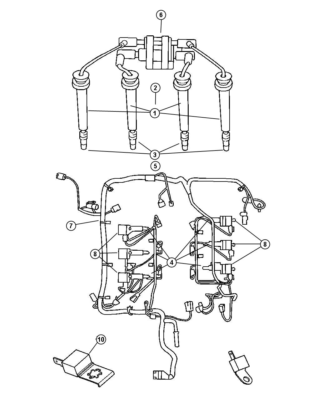 Diagram Spark Plugs - Cables - Coils. for your Dodge