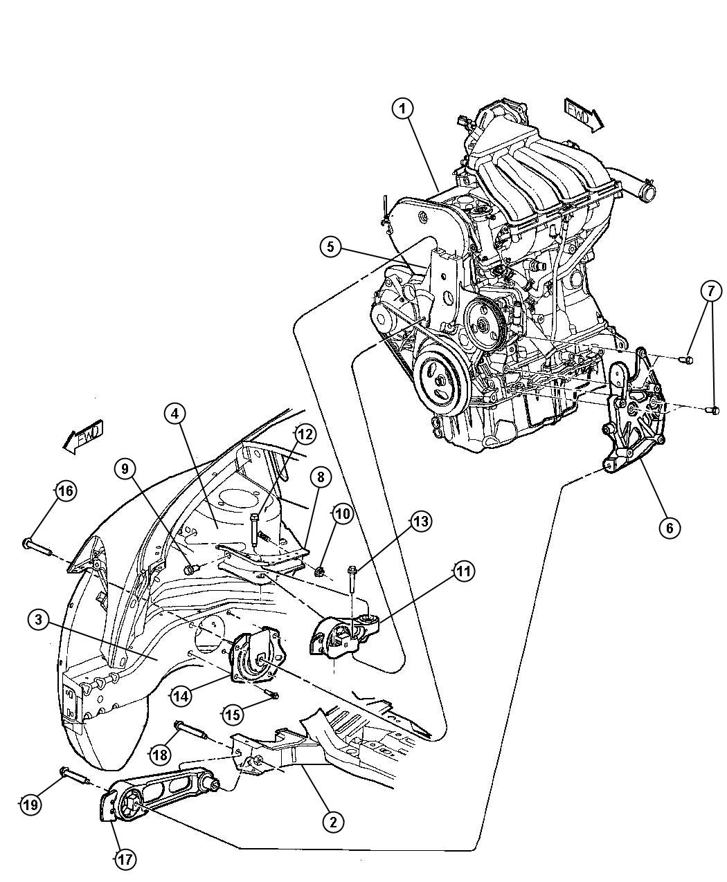 Diagram Engine Mount - Front. for your 2011 Chrysler 300   