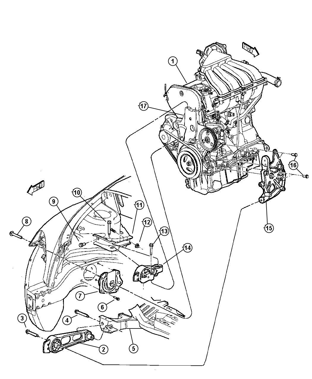 Diagram Engine Mount - Front. for your 2011 Chrysler 300   