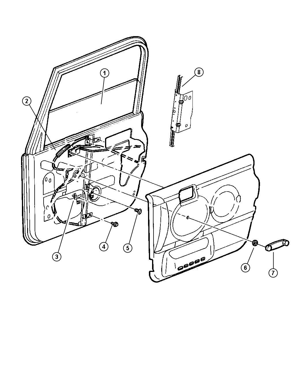 Diagram Door, Full Front Glass And Regulator. for your 2011 Jeep Wrangler   