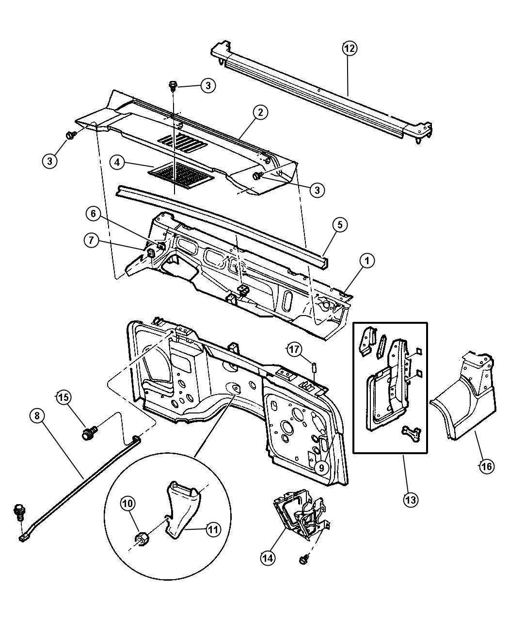 Diagram Panels, Cowl And Dash. for your 2006 Jeep Wrangler   