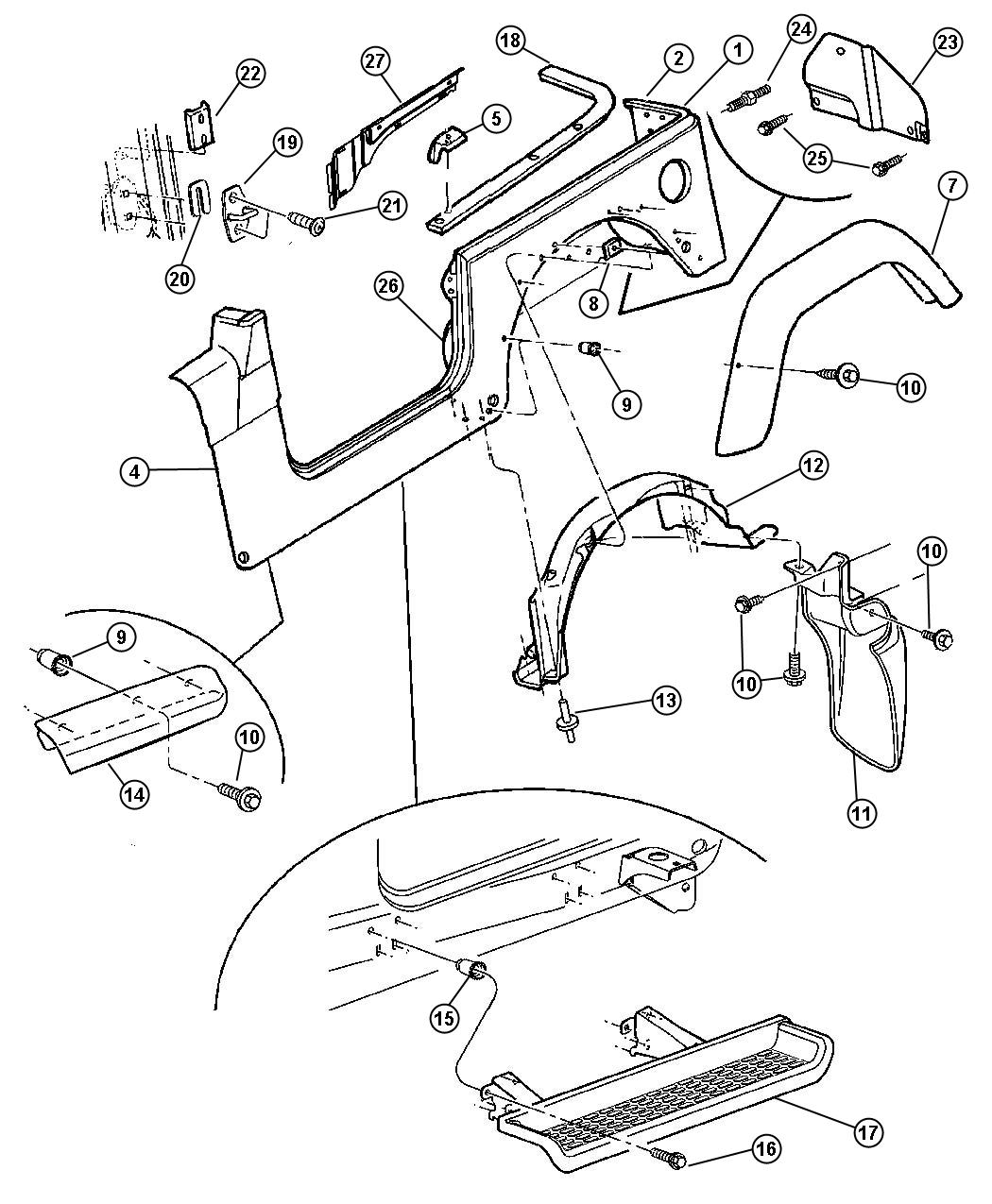 Diagram Panels, Body Side. for your 2006 Jeep Wrangler   