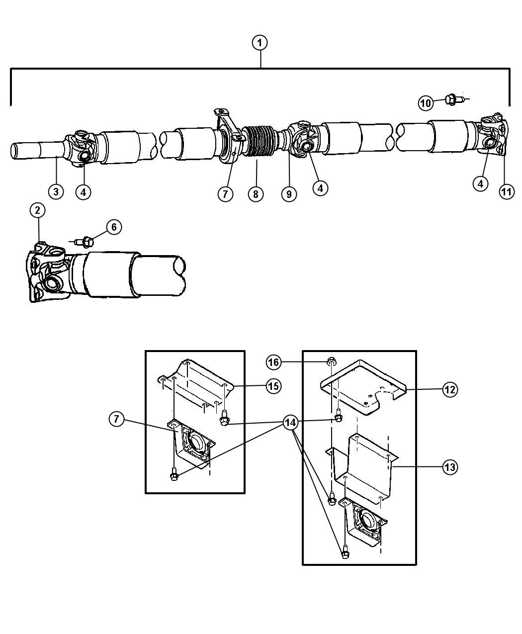 Diagram Shaft,Propeller,Rear,2 Piece,Body 41,42,62,81 DH 1,2. for your Dodge Ram 1500  