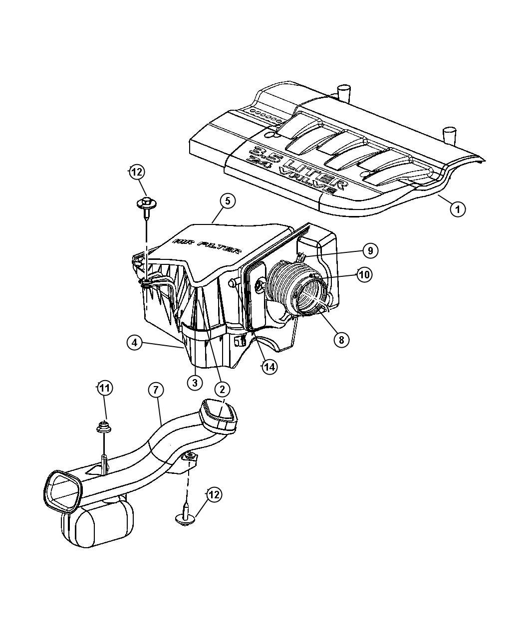 Diagram Air Cleaner and Intake System [[3.5L V6 24V MPI Engine,3.8L V6 OHV Engine]]. for your 2006 Chrysler Pacifica   