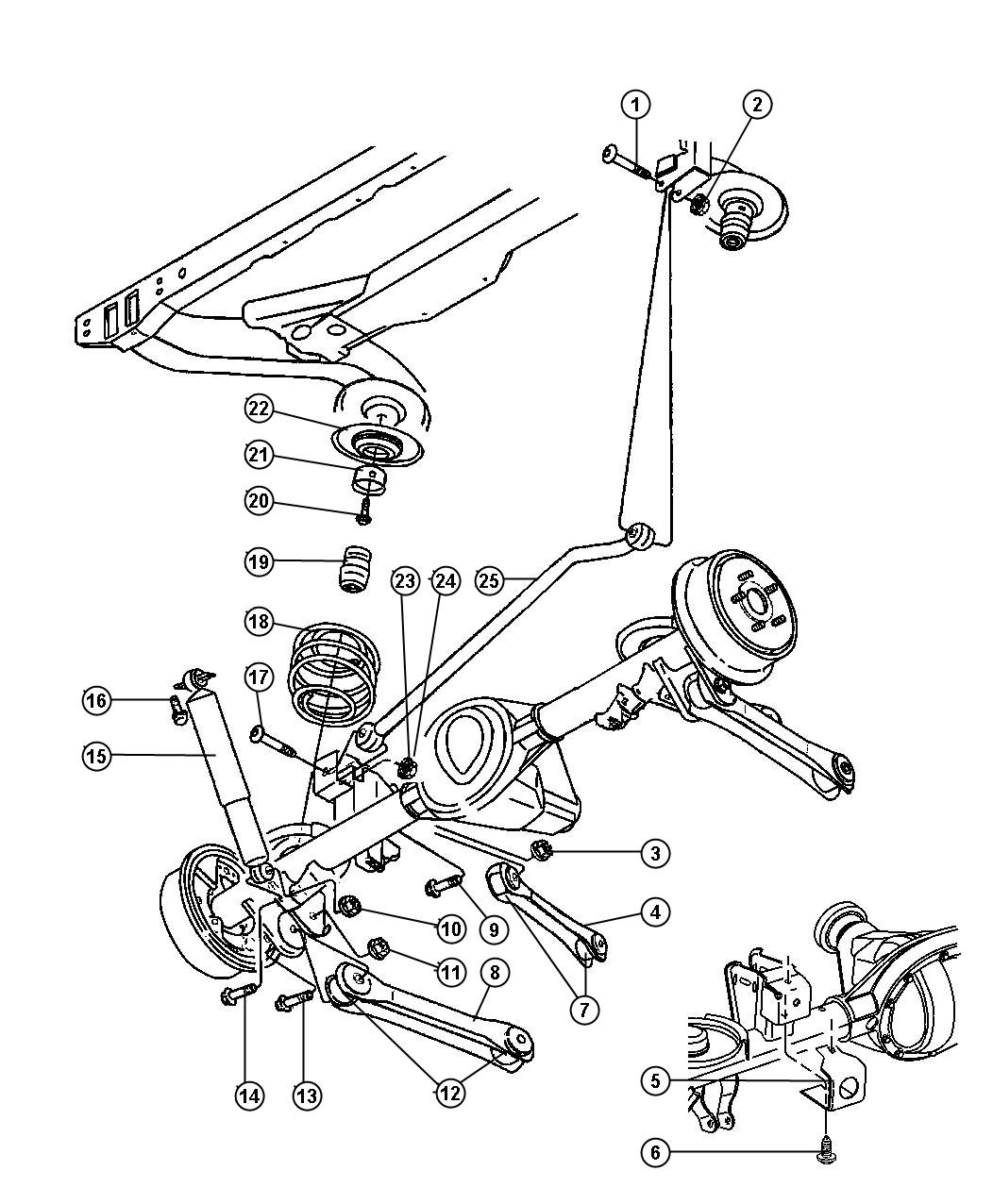 Diagram Suspension,Rear with Shocks,Springs and Track Bar. for your 2004 Dodge Grand Caravan   