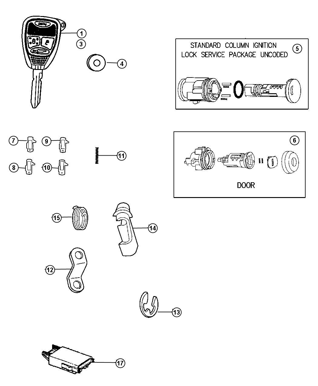 Diagram Lock Cylinder and Keys. for your Jeep