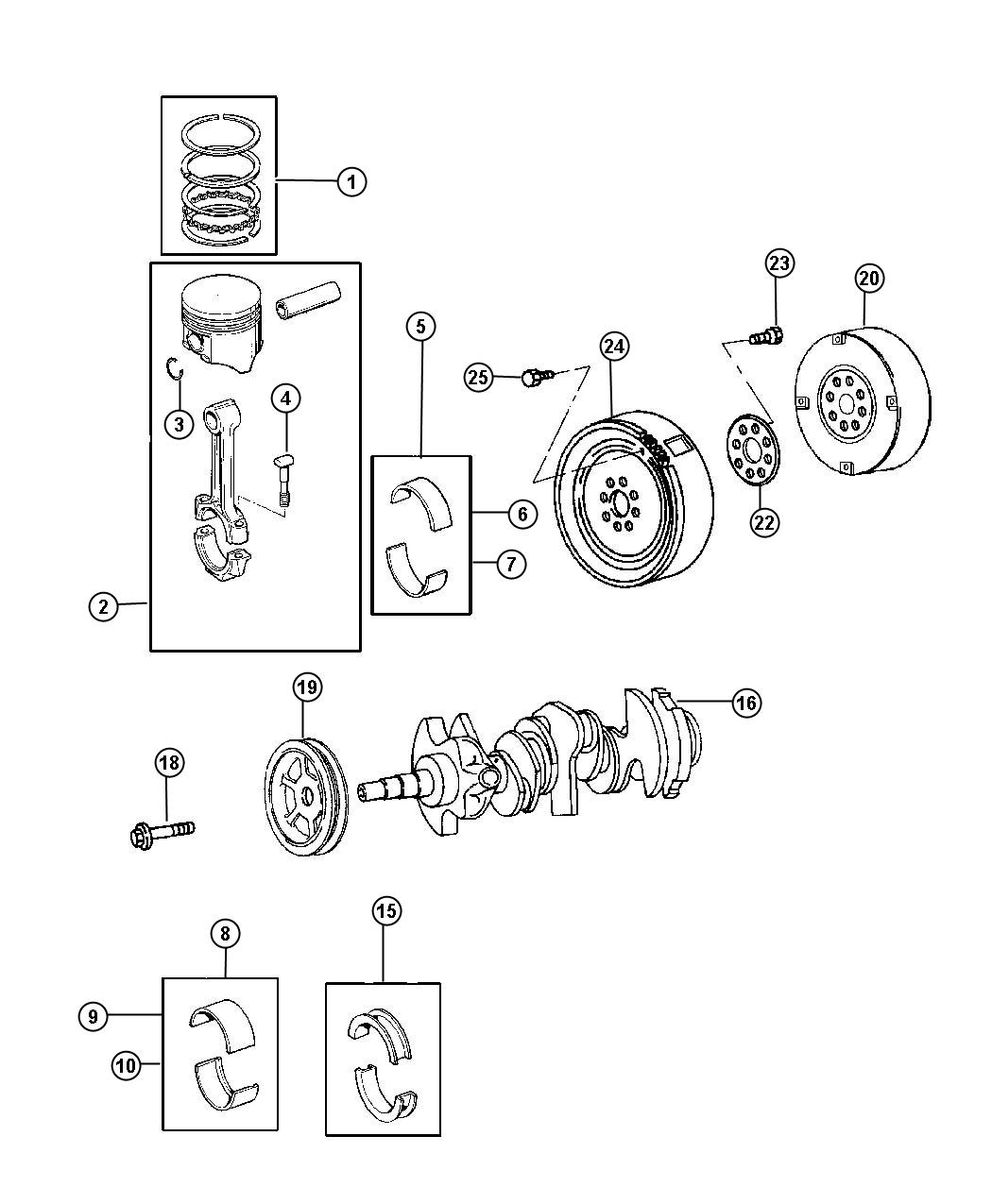 Diagram Crankshaft, Piston, and Torque Converter , 3.5L Engine [3.5L V6 24V MPI Engine]. for your 2008 Chrysler PT Cruiser   
