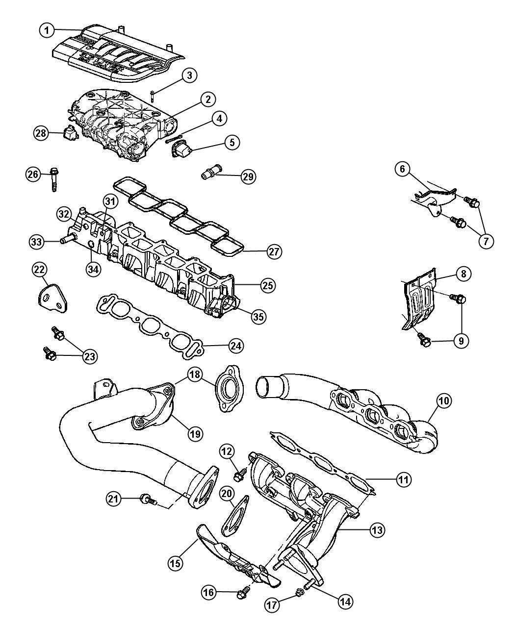 Diagram Manifold, Intake and Exhaust 3.5L Engine [3.5L V6 24V MPI Engine]. for your Chrysler Pacifica  