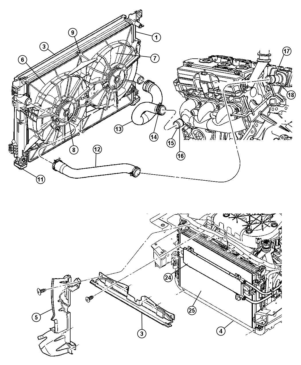 Diagram Radiator and Related Parts - 3.5L Engine. for your 2001 Chrysler 300  M 