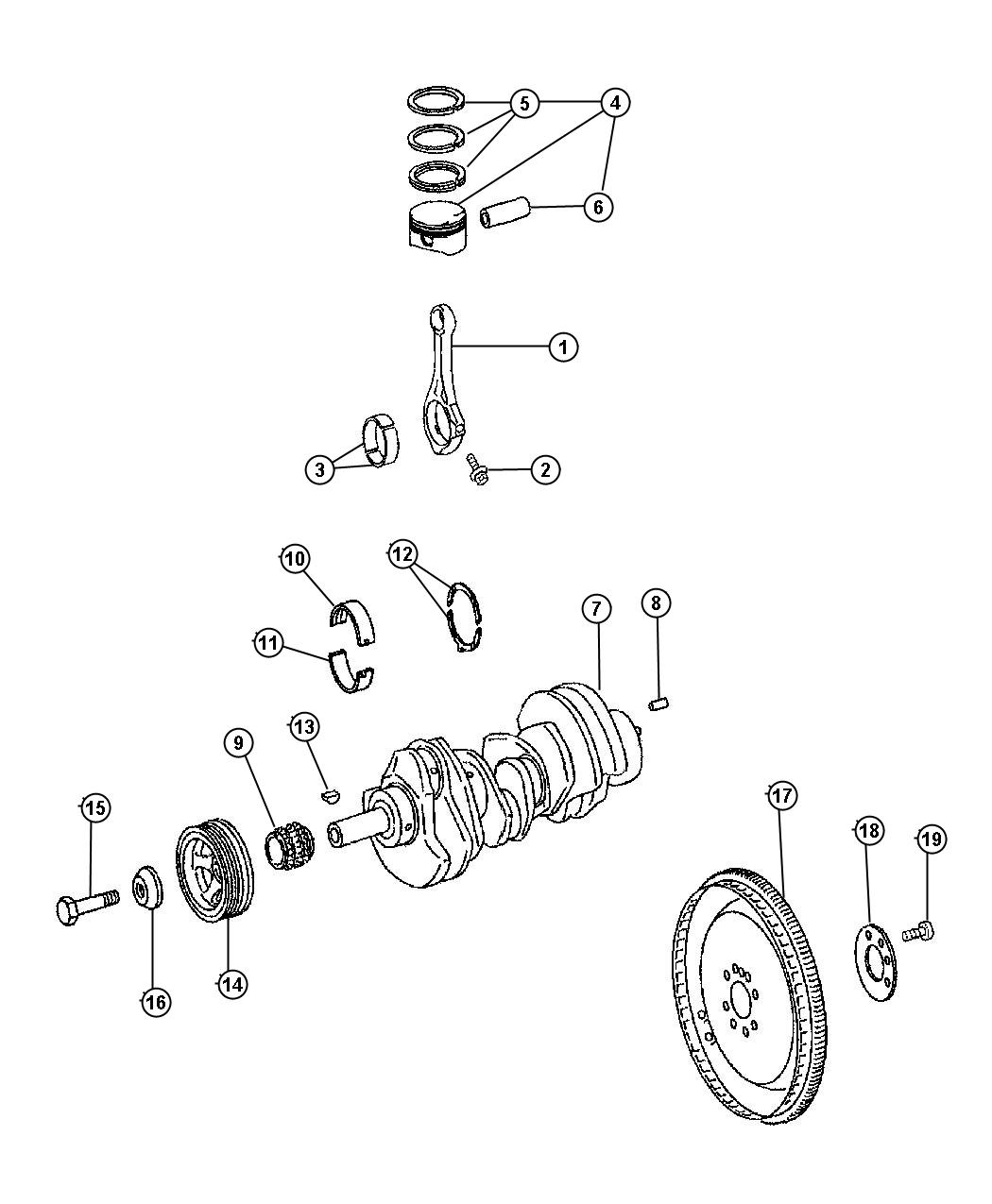 Diagram Crankshaft, Pistons And Rods 3.0L [3.0L V6 Turbo Diesel Engine]. for your Chrysler