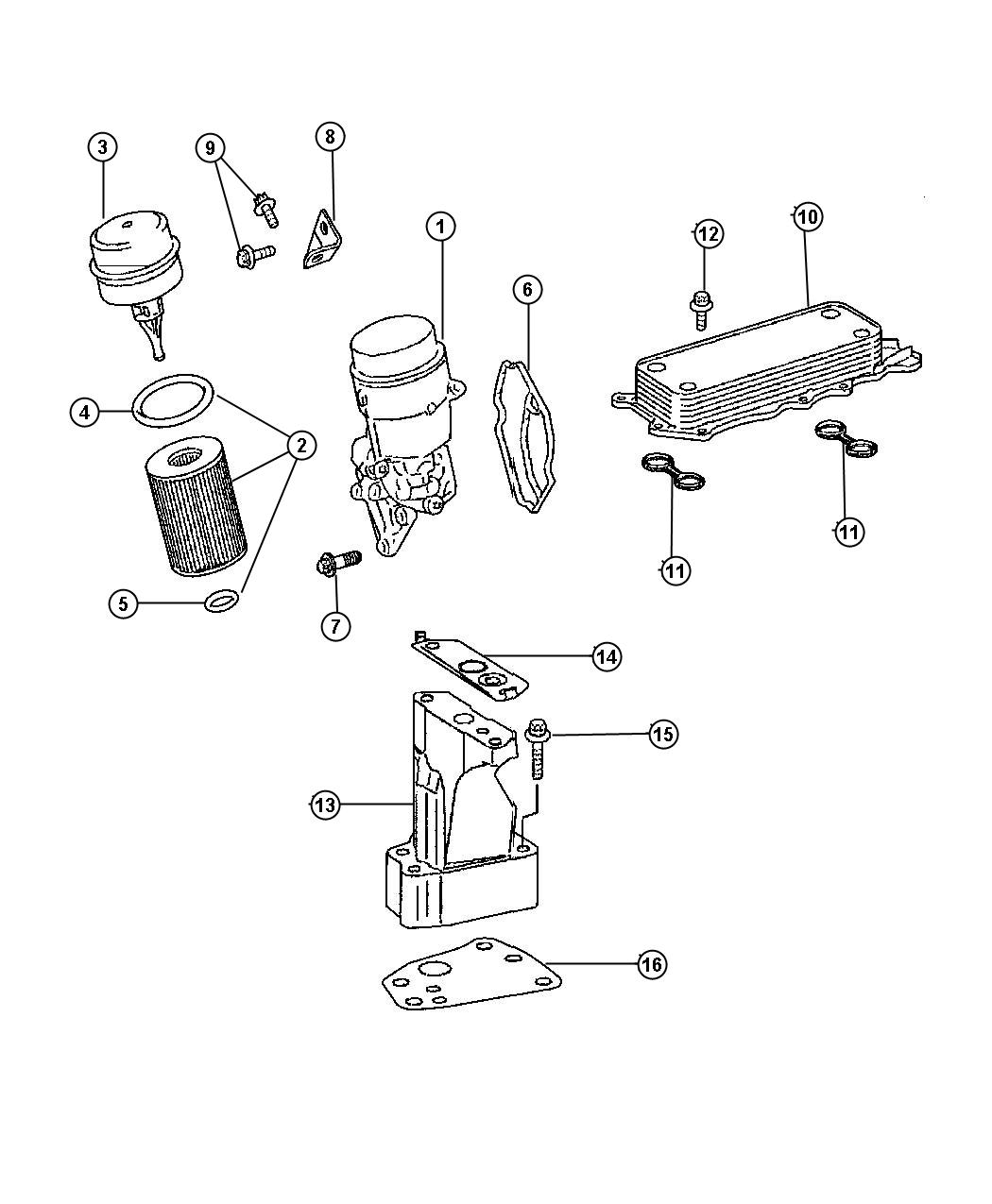 Diagram Oil Filter And Cooler, 3.0L [3.0L V6 Turbo Diesel Engine]. for your Chrysler